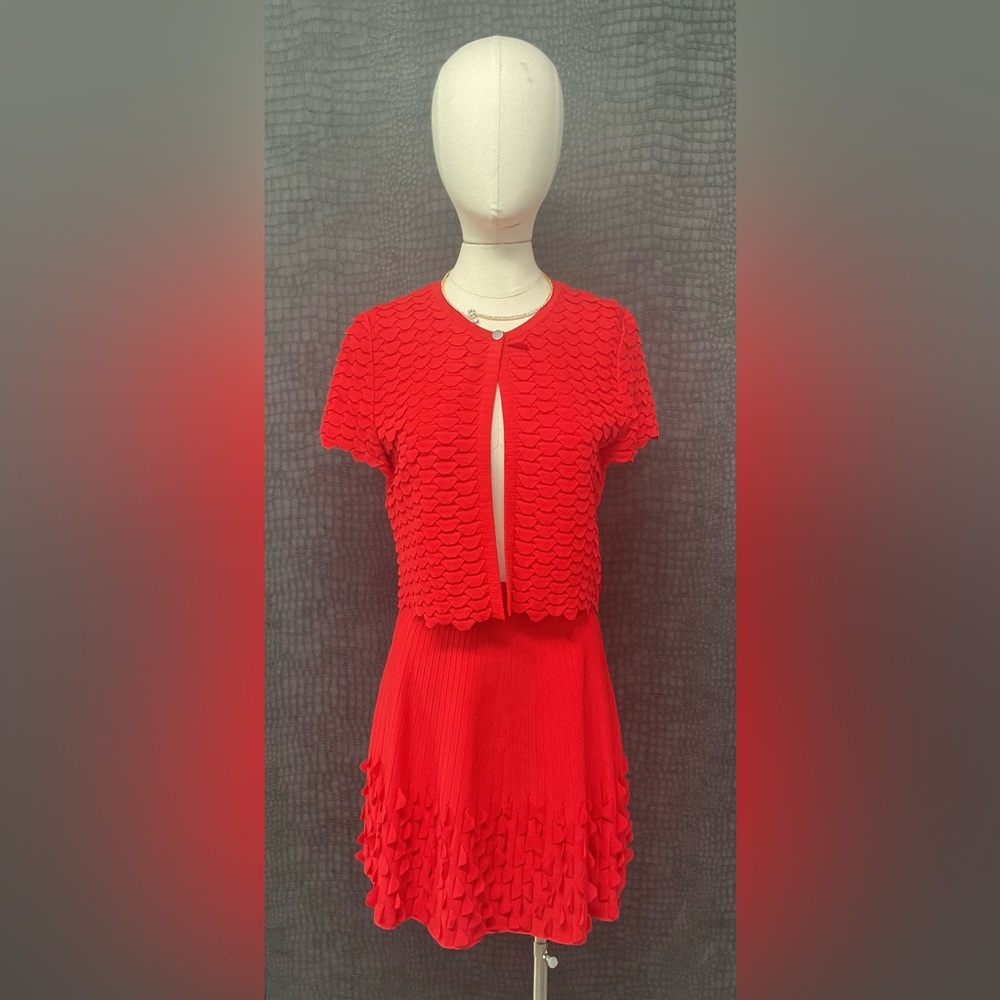 Red Textured Two-Piece Dress Set